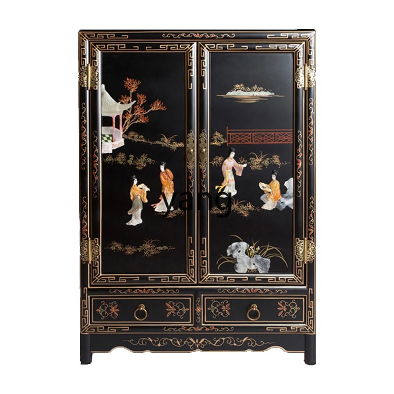 LH New Chinese Double Door Double Extraction Stone Inlaid Entrance Dining Side Cabinet Modern Simple Storage Furniture