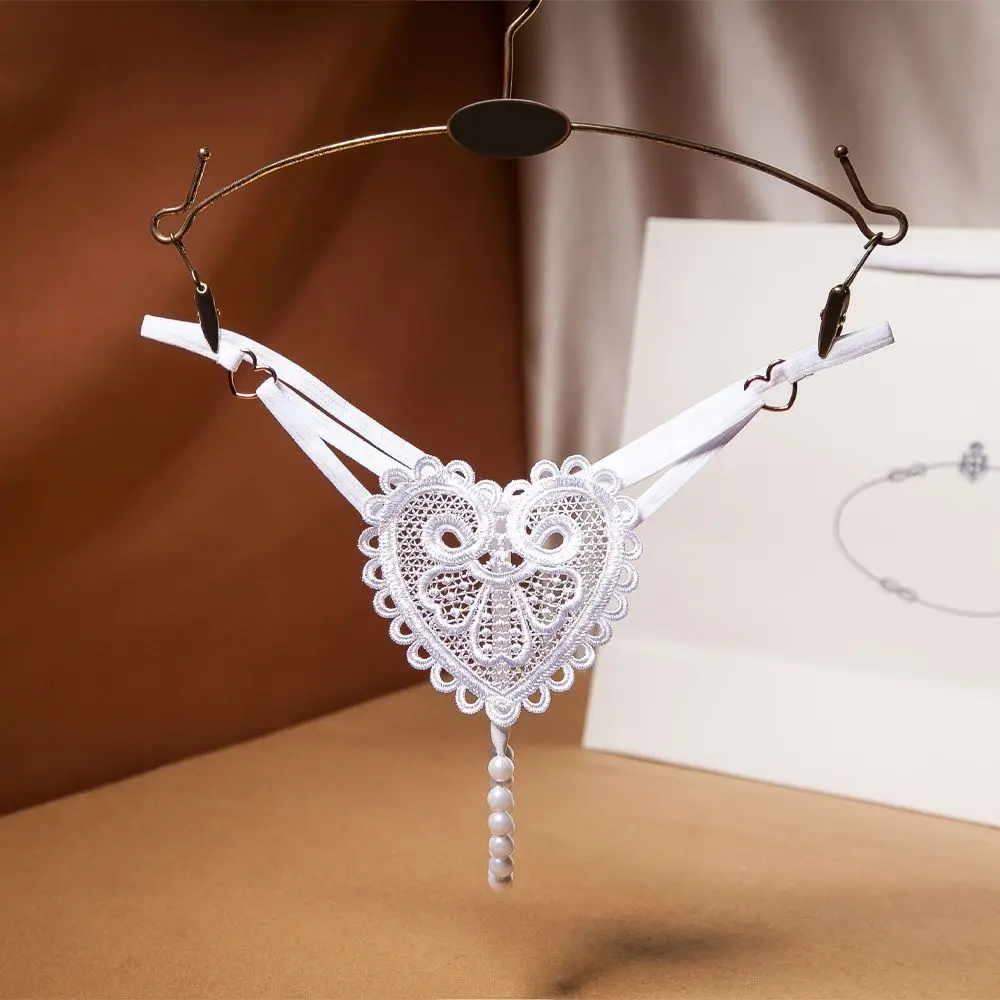 

Open Crotch Transparent Embroidery Flower Love Heart Pearl Massage Panties Lingerie Underwear Thongs