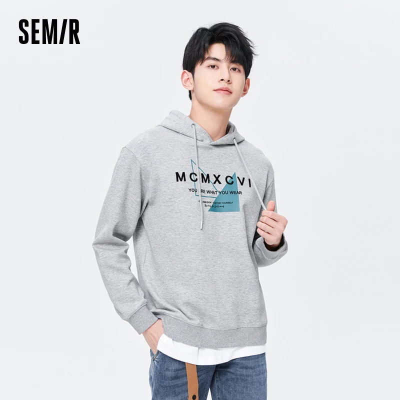 

Свитер Semir мужской с вышивкой, Модный изысканный топ с слегка припущенными плечами, пуловер с капюшоном, свитер для осени