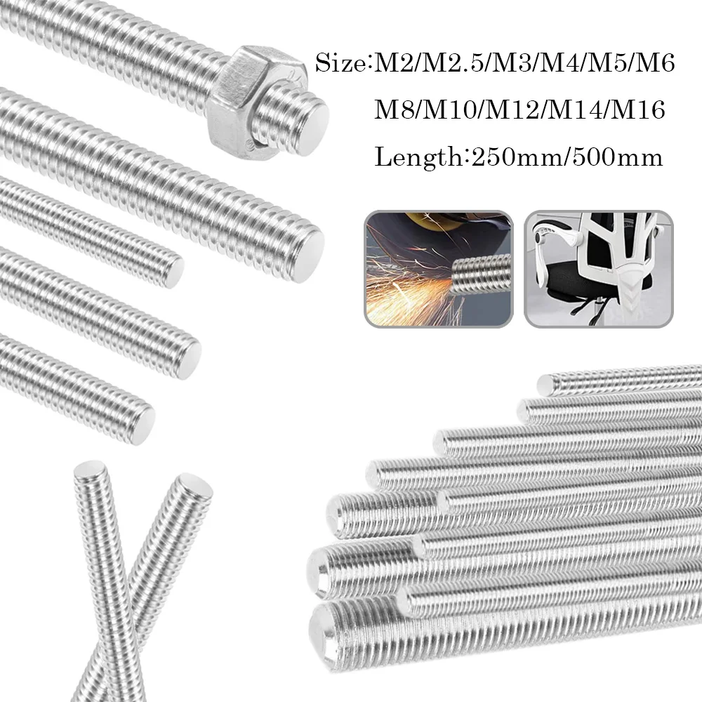 1 قطعة 304 الفولاذ المقاوم للصدأ الخيوط قضيب M2-M20 ، 250 مللي متر/500 مللي متر ، جميع موضوع مسمار بار ، جودة عالية ، مقاومة للتآكل ، دائم