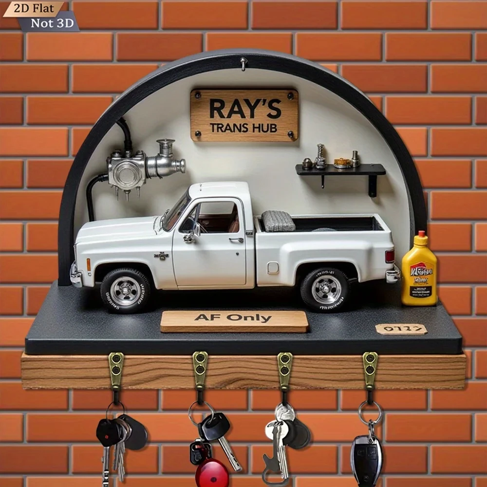 A Vintage 2D Truck-Shaped Key Hook, Sold As a Single Piece, Made of Wood, Serving As a Multifunctional Key Holder for Home Use,