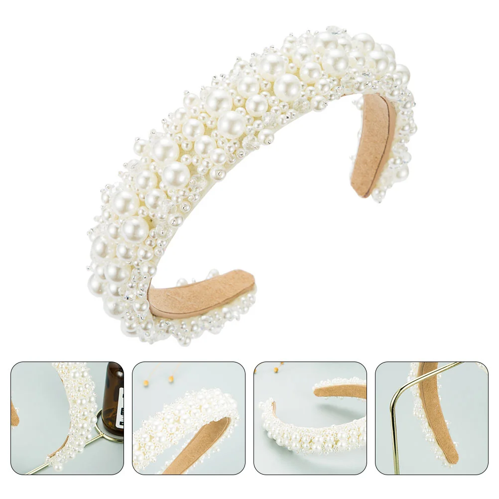 

Pearl Crystal Headband Girls Hair Hoop Elegant Accessories Baroque Party Headdress Creative Clasp Bridal Miss for Women