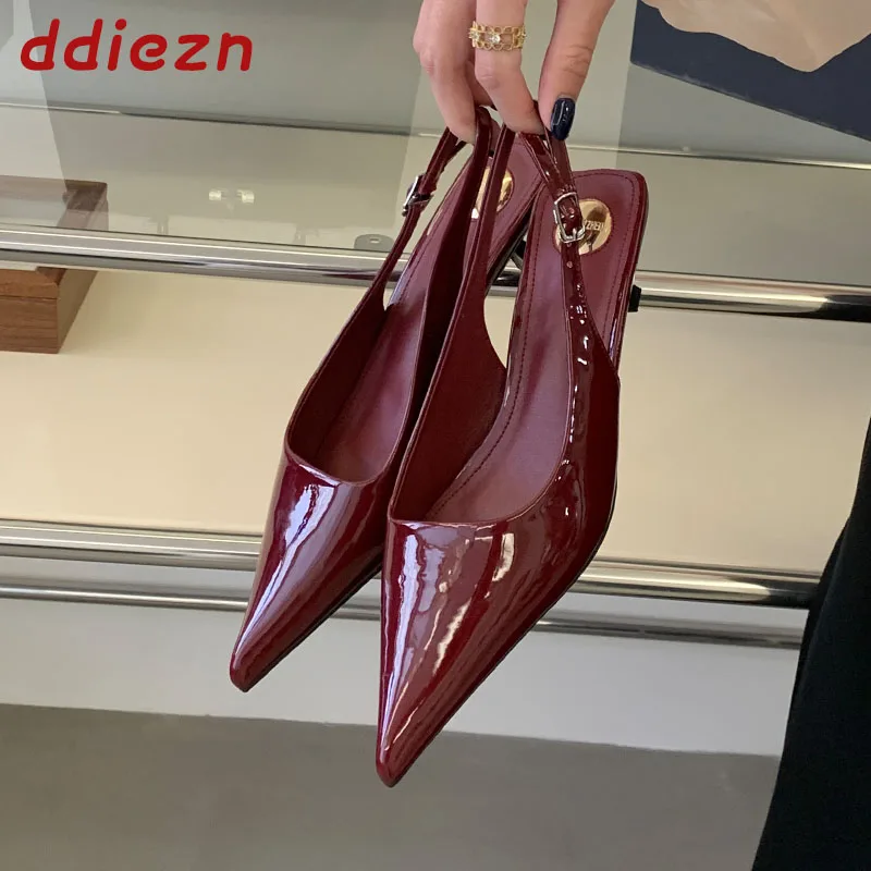 

Модные женские туфли-мюли с острым носком на среднем тонком каблуке, элегантные босоножки-слингбэки для женщин