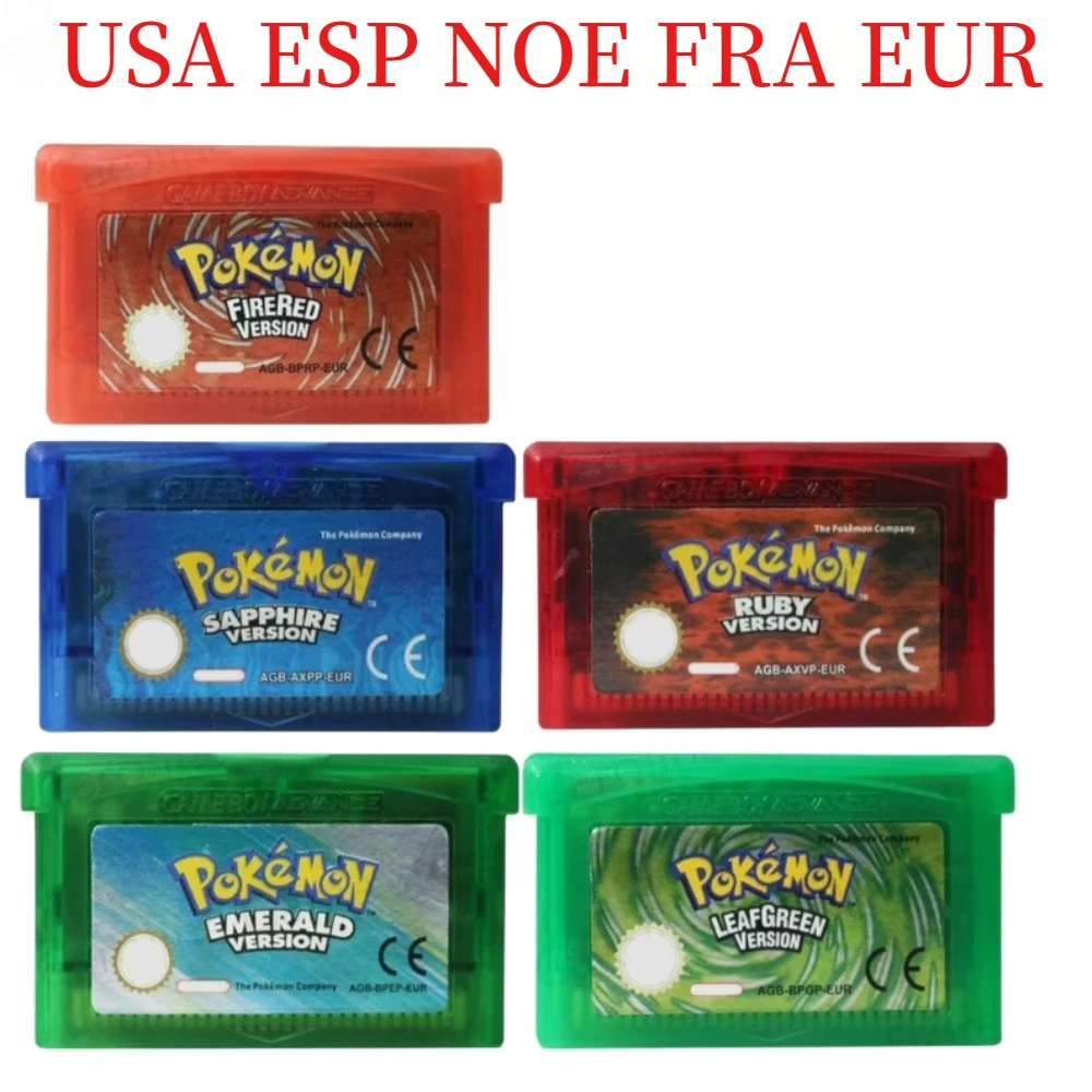 New Pokemon GBA 6 Languages Game Card 32 Bit Video Game Console Cartridge FireRed LeafGreen Ruby Sapphire For DS/NDS/GB Toy Gift