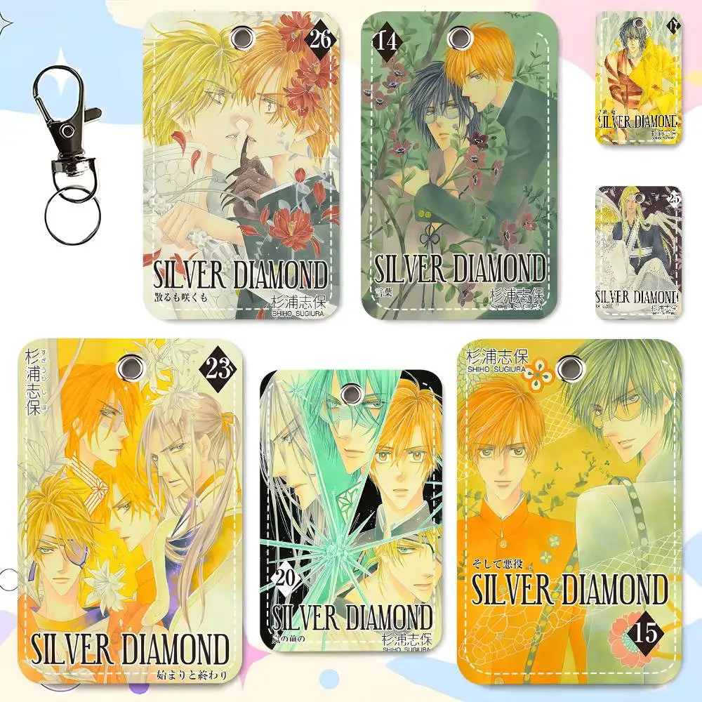 1pc Silver Diamond Card Case Keychain Access Card Bag Key Tag Ring Leather Card Holder Key Ring Access