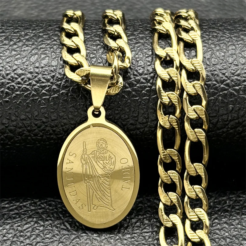 Christian San Judas Tadeo Medaille Anhänger Halskette für Männer Frauen Edelstahl Gold Silber Farbe Saint Jude Kette Schmuck