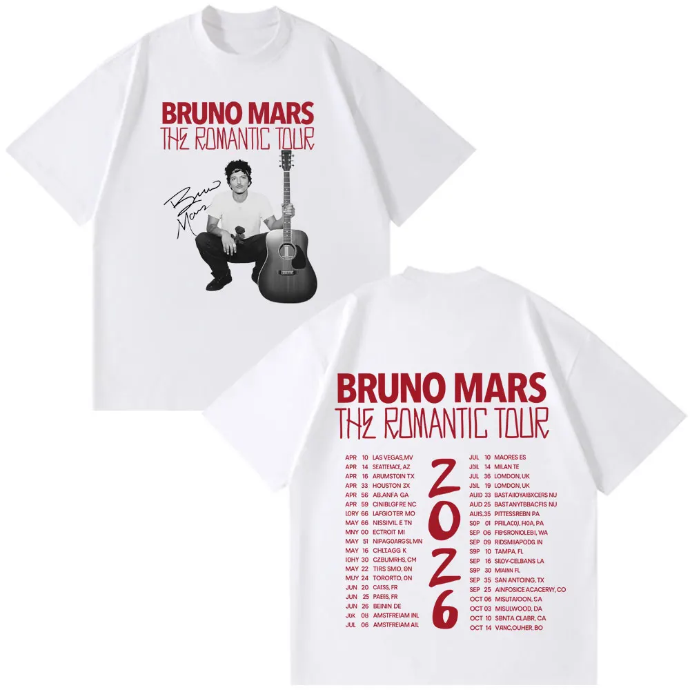 Rapper Bruno Mars Romantic Tour 2026 Graphics Tees Men Women Vintage T-shirts Short-sleeved Cotton Loose Hip-hop O-Neck T-shirts