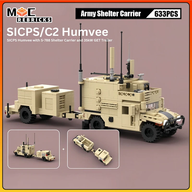 MOC Building Blocks Toys US Army Shelter Carrier HMMWV and Generator Trailer Military Trucks Model Kid\'s DIY Toys Xmas Gifts