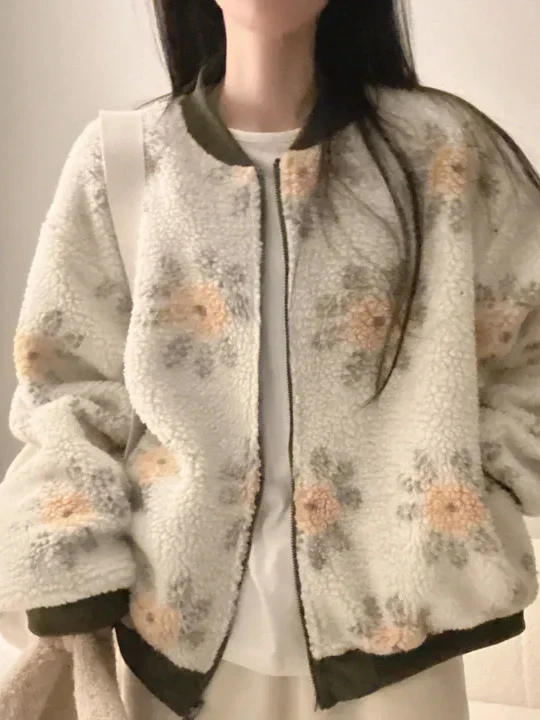 

Retro Chic Thiened Double-Sided Wear Lamb Fur Coat Women's Winter Aosphere Sensation Lazy Top Ladies Faion Outerwear