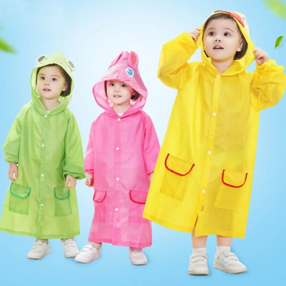 Lovely Cartoon Animal Style Kids Raincoat Waterproof with Hat Kids Rain Gear Durable Kids Poncho Baby