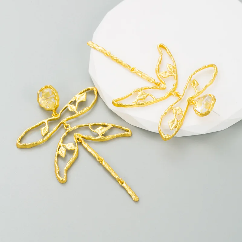 Vintage Temperament Gold Color Dragonfly Dangle Earrings for Woman Party Jewelry