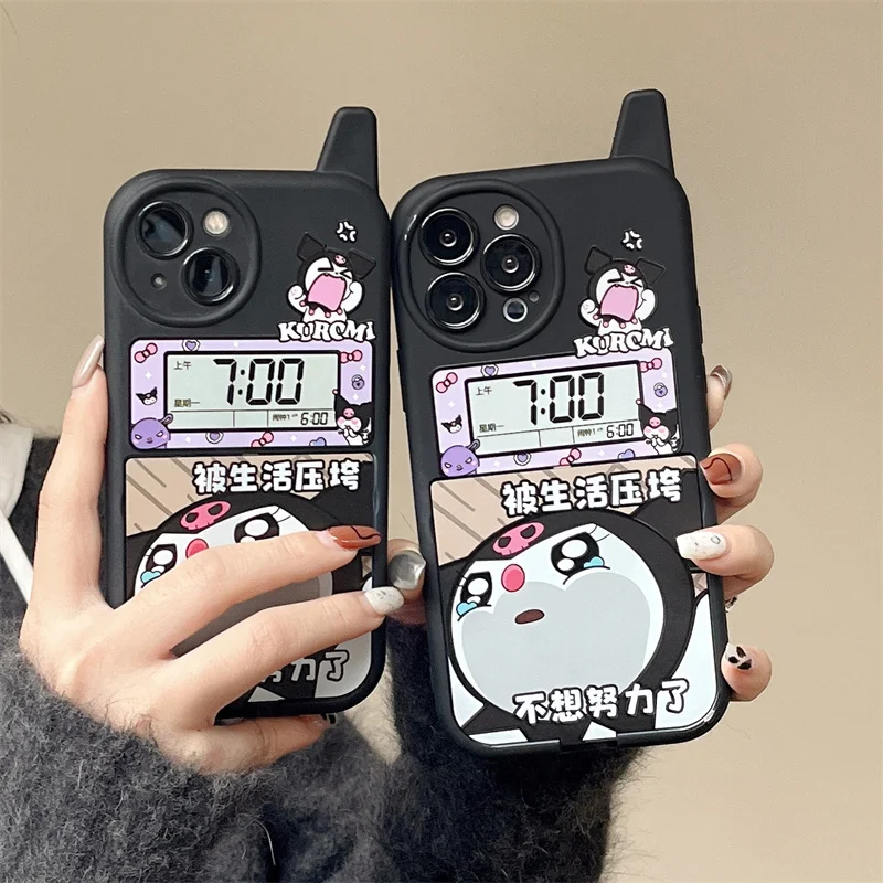 Cartoon Sanrio Kuromi Case For iPhone 15 14 13 12 Pro Max INS Hot Cute Funny Big Brother Mirror Holder Back Protect Phone Case