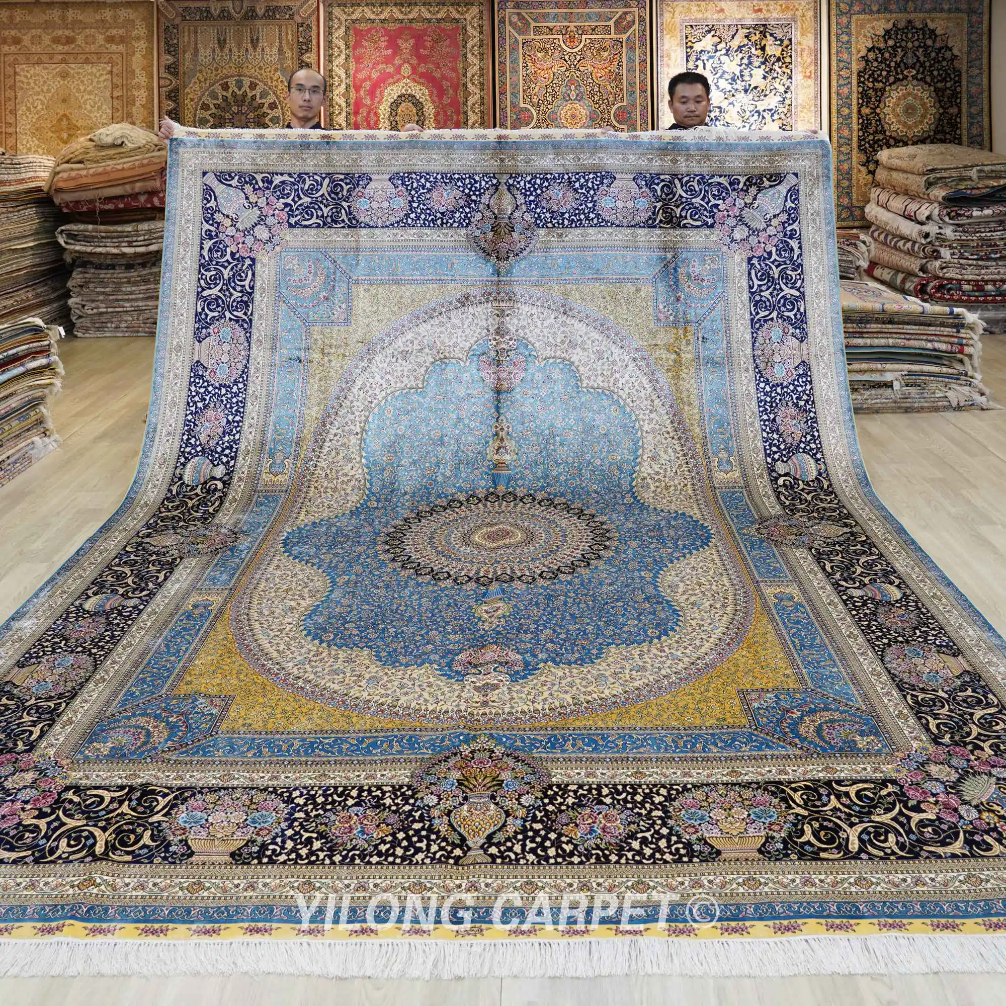 9'x12' Handmade Silk Rug Oversized Durable Family Room Indoor Carpet(ZQG683A)