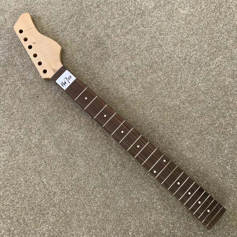 HN720 Custom Order Flamed Maple Headstock Unfinished ST Guitar Neck Maple+Rosewood 22 Frets with Dirty Damages Cracks for DIY