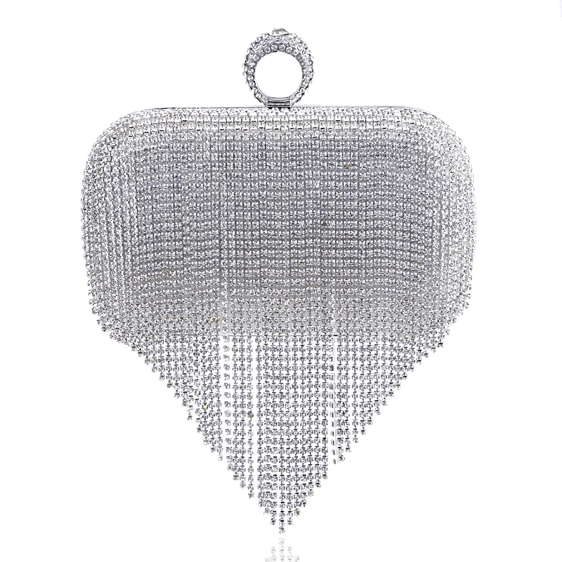 Shiny Diamonds Clutches Purse Evening Party Women Handbag Top Luxury Bling Fashion Tassel Round Handle Metal Women Box Bag