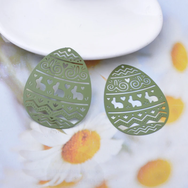 20 Stück AB7597 Messing Goldene Ovale Osterhase Liebesmuster Anhänger Bunte Charms DIY Schmuck Ohrringe Herstellung – Detail 2