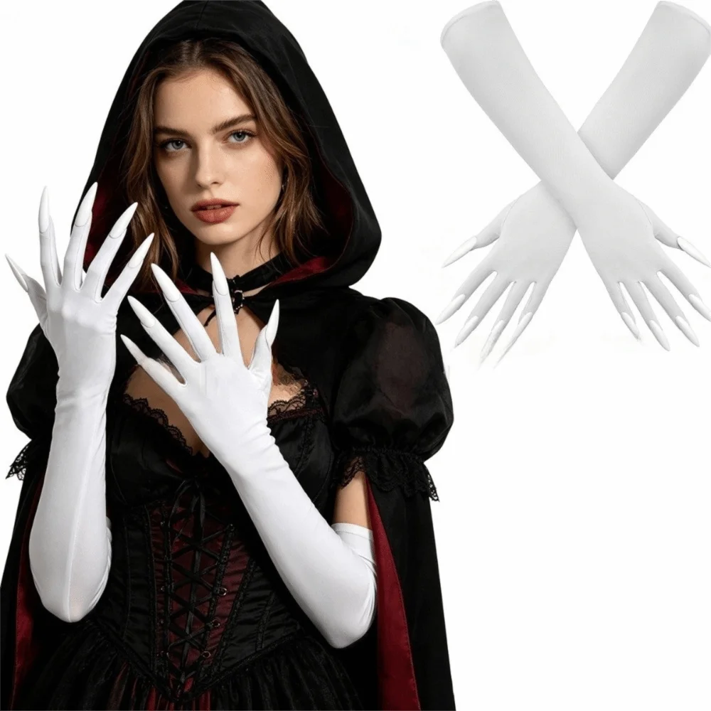 Fancy Props Halloween Cosplay Gloves Solid Color Long Witch Cosplay Costume 43cm Long Nails Ghost Claw Mittens Joking Tools