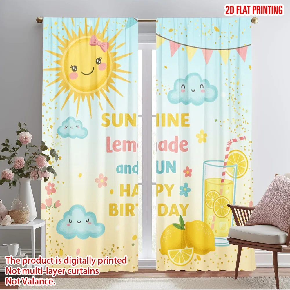 

2pcs 2D flat printing Drapes Sunshine Lemonade Fun Birthday Polyester Without Electricity Festive Wall Decor Use for Photo Booth