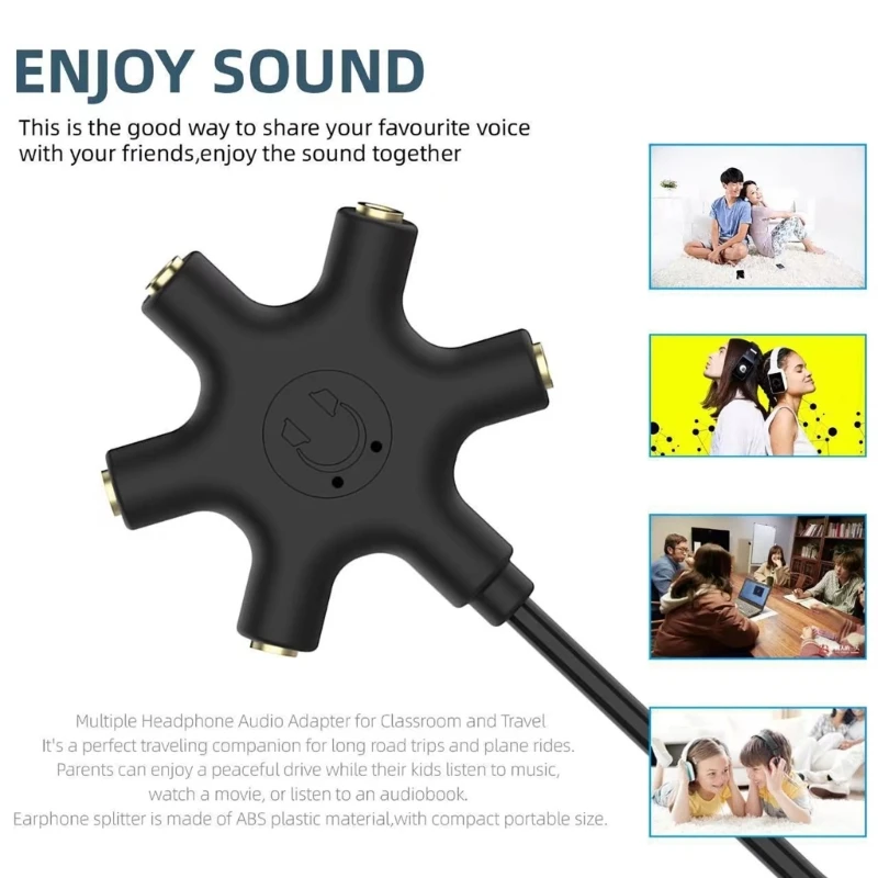 3.5mm Earphone Splitter 5 Way Port Sound Output Cable 1 Male to 5 Female Cable Dropship