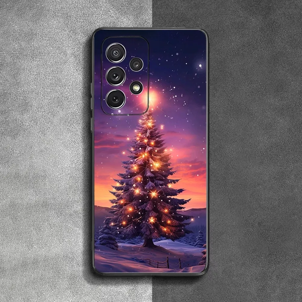 Merry Christmas Tree Phone Case For Samsung S24,23,22,30,21,10,9,Ultra,Plus,Lite,FE,Soft Silicone Black Cover