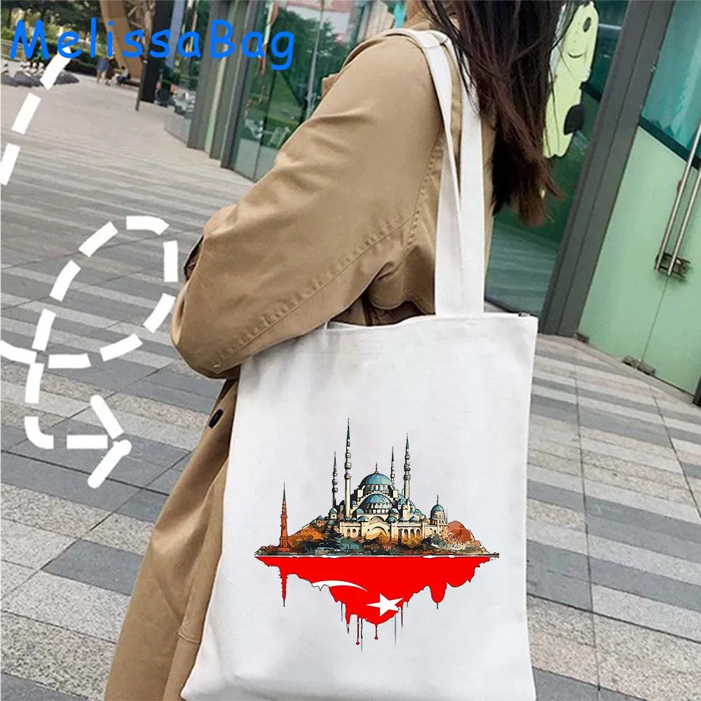 Cathedral Mosque Istanbul Canvas Shoulder Tote Bag Hagia Sophia CAPADOCIA Turkey Balloon Turkish Harajuku Shopper Cotton Handbag