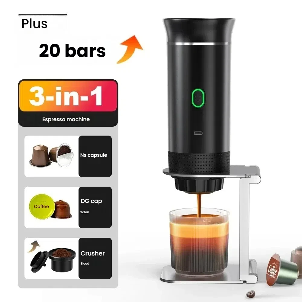 

Портативная эспрессо-машина 3-в-1 — беспроводная электрическая кофеварка для домашнего автомобиля и кемпинга — компактная капсула для порошка, пивоварня для путешествий