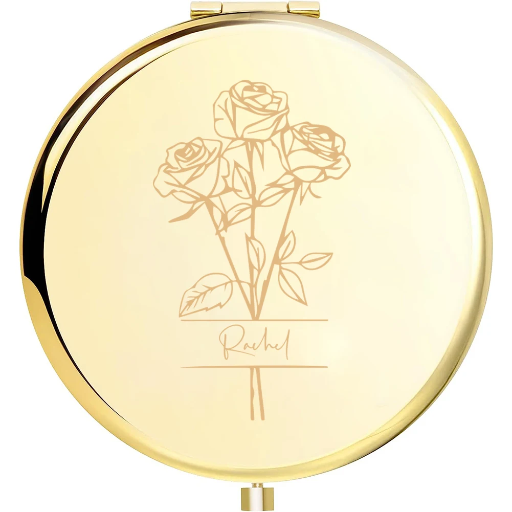 1pc Creative Blooming rose Custom Name Folding Mirror Round Circle Mirror Pocket Mirror Makeup Mirror Birthday Gift