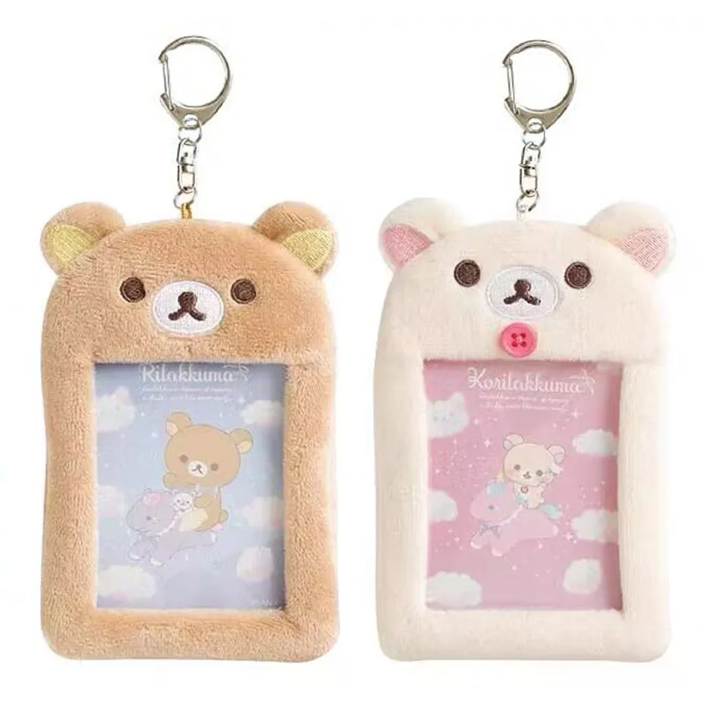 New Cute Rilakkuma Korilakkuma Bear Mascot Plush Keychain Clip ID Card Case Holders Idol Photo Display Stand Card Cover for Wome