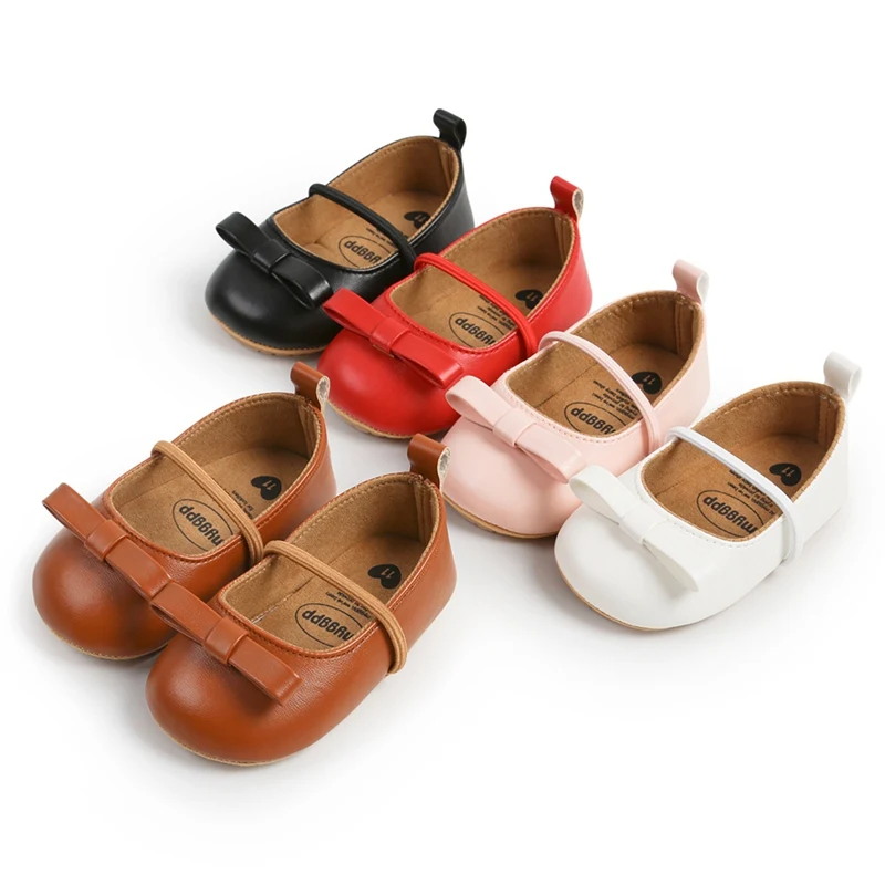 

Cute Baby Girls Leather Shoes Newborn Soft Sole PU Leather Flats First Walkers Non-Slip Infant Toddler Summer Princess Shoes