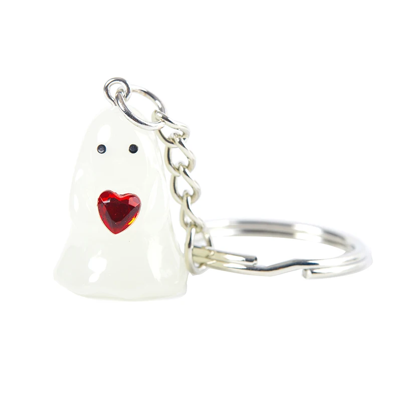 Halloween Charms Resin Glow In Dark Keychain 3D Ghost With Heart Keychain Pendant Necklace Jewelry Diy Making