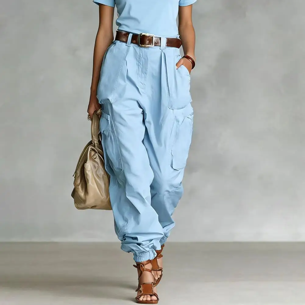2026 Vintage Casual Trousers For Women Loose Multi-Pocket Cargo Pants Vacation Solid Color Sports Temperament Sweatshirt Overall