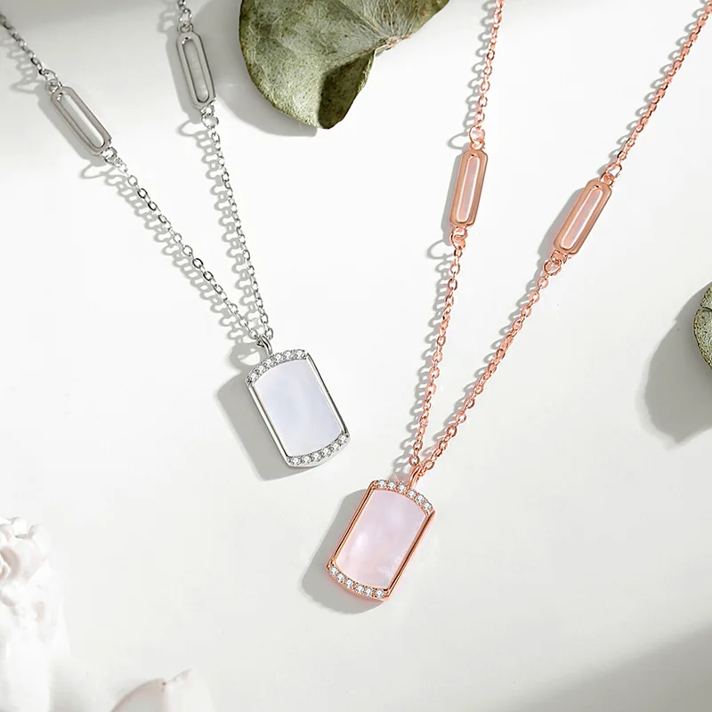 

Square Shell Necklace Female Korean Version Retro S925 Silver Pendant Simple Light Luxury Gift