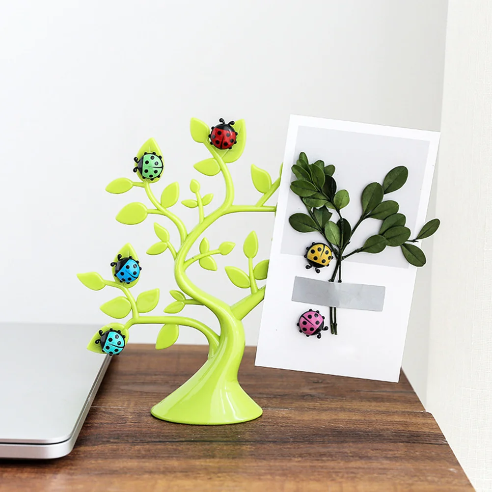 Creative Ladybug Shape Magnets on Tree Frame Magnetic Note Holder for Photos Postcards Messages Home Office Refrigerator