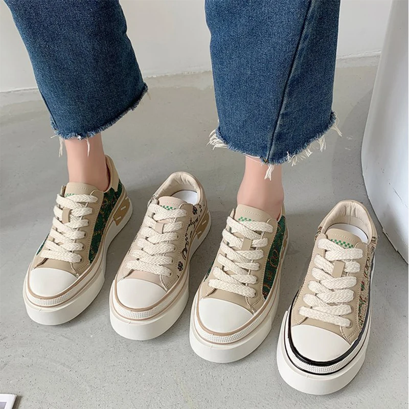 2022 moda donna scarpe di tela stampate Casual femminile antiscivolo Vulcanize Platform Sneakers Ladies Summer Platform Walking Flats