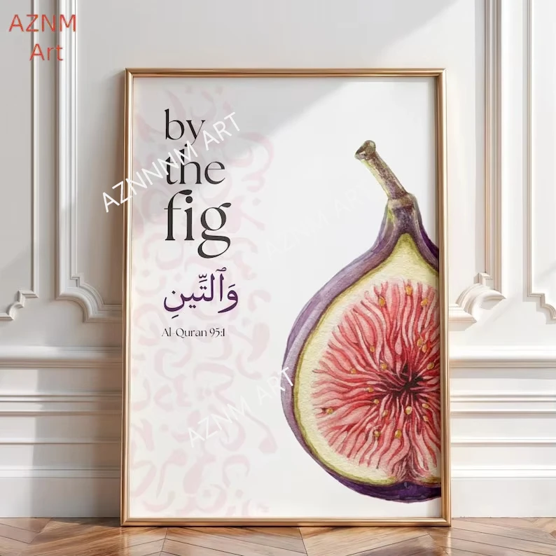 2Pcs Figs Olives Islamic Arabic Canvas Print Muslim Qur'an Verses Quote Fruit Wall Art Posters for Home Decor Perfect Eid Gift