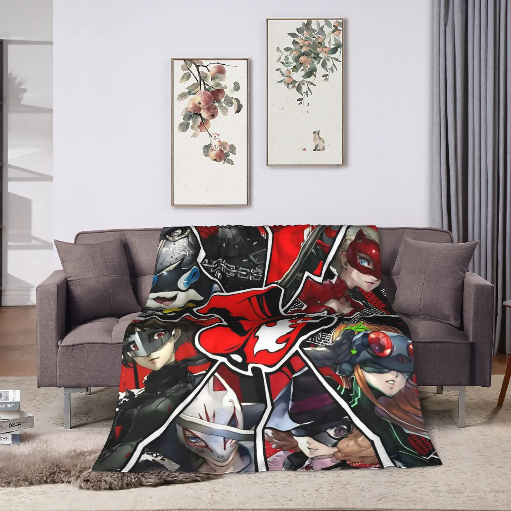 Anime P-Persona 5 Blanket  Soft Street Trend Plush Throw Blanket For Outdoor Travel Flannel Bedspread Bed Cover