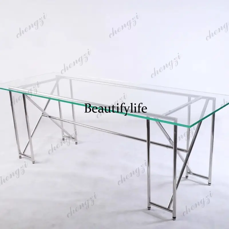 Light luxury minimalist modern home living room table transparent worktable tempered glass dining table