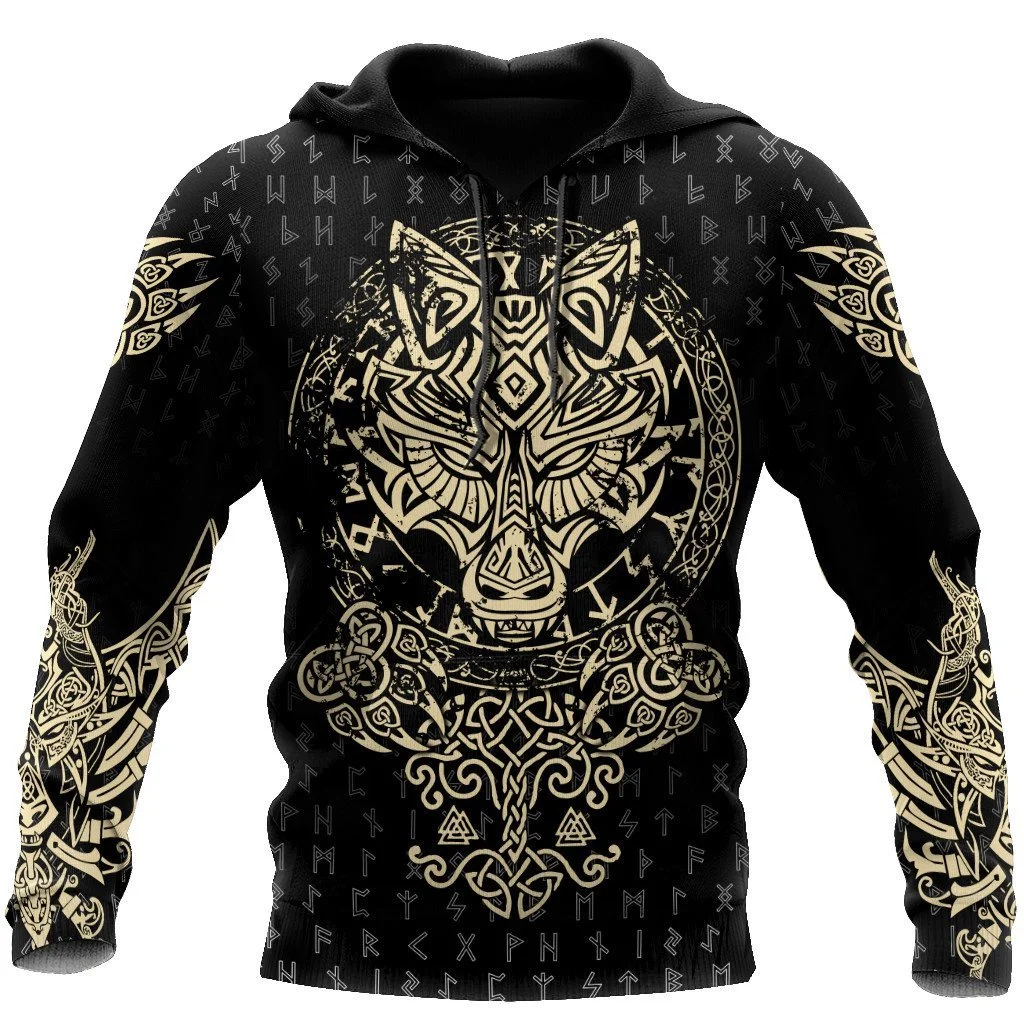 2024 New Hoodie 3d Viking Harajuku Print Pullover Men\'s Hooded Sweatshirt Oversized Vintage Male Clothing Fall Long Sleeve