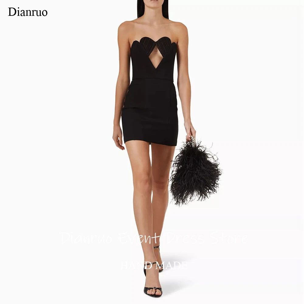 

Dianruo Sexy Black Cut Out Prom Dresses Short Satin Abiti Da Sera Strapless Bodycon Pleated Vestidos De Graduación Customized