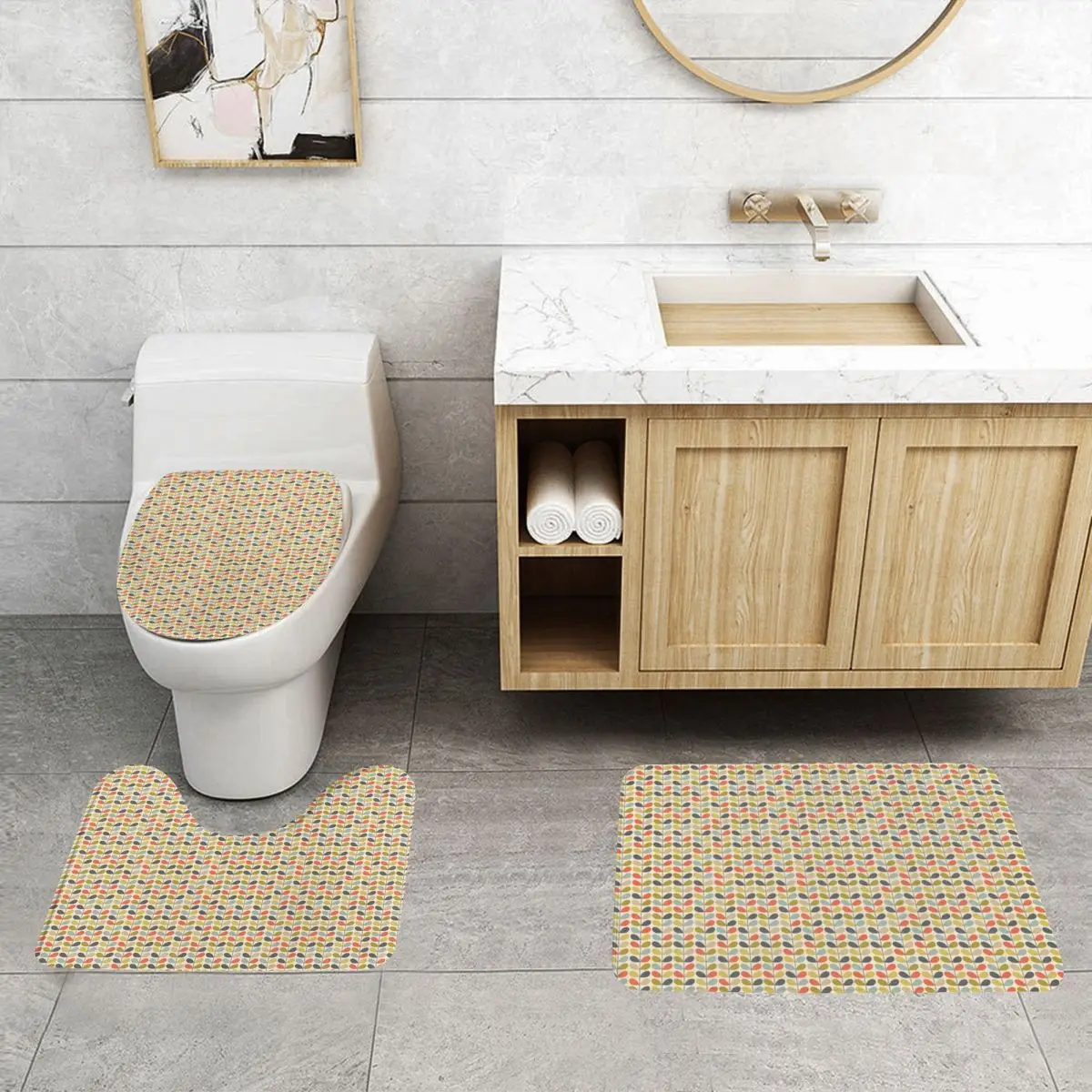 Custom Orla Kiely Multi Stem Bathroom Rugs Set 3 Pieces Non-Slip Scandinavian Pattern Toilet Bath Mat Sets