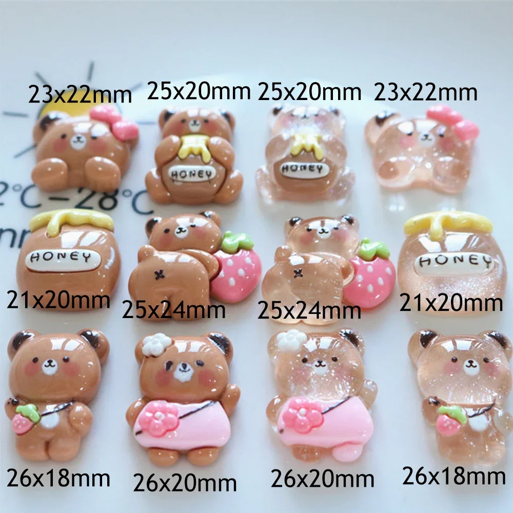 10PCS Shiny/Clear Brown Bear Series Miniature Flatback Resin Cabochons For Hairpin Scrapbooking DIY Home Decor Craft Accessories