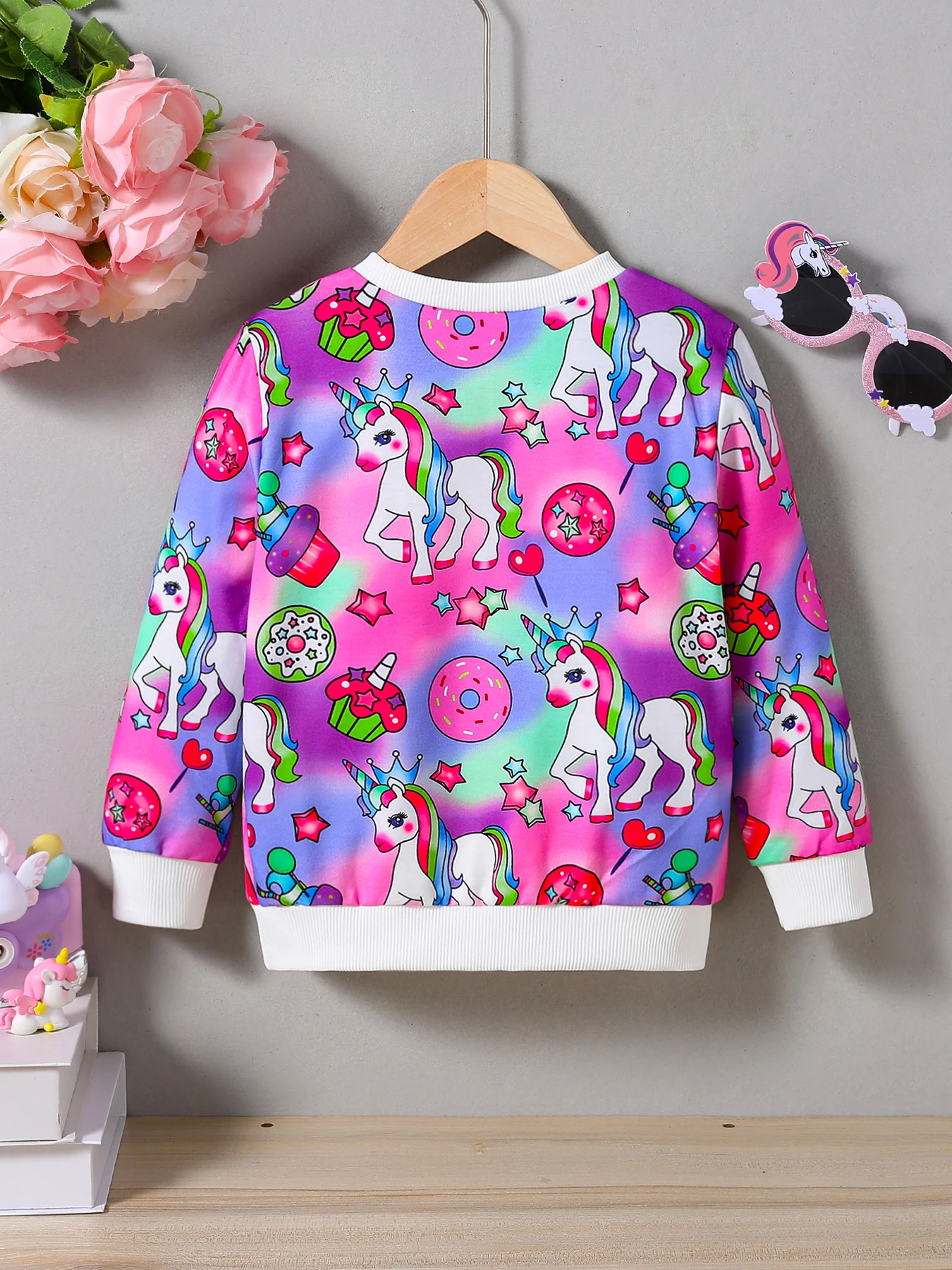 Children's clothing autumn girls' fashion trend knitted round neck cartoon multi-color printed long sleeved single piece