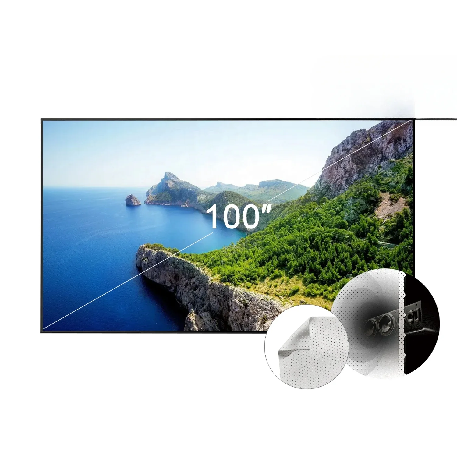 100 inch thin frame perforated cinema matte white projection screen acoustic transparent home