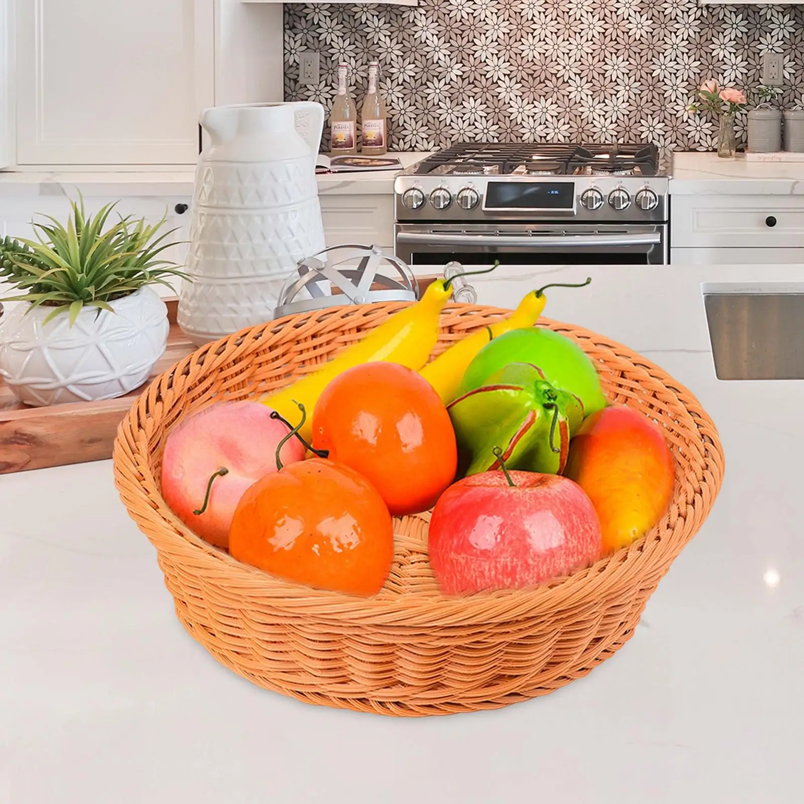 Wicker Woven Storage Basket for Bread Fruit Tray Kitchen Decor Organizer Multipurpose Serving Plate for Restaurant Home