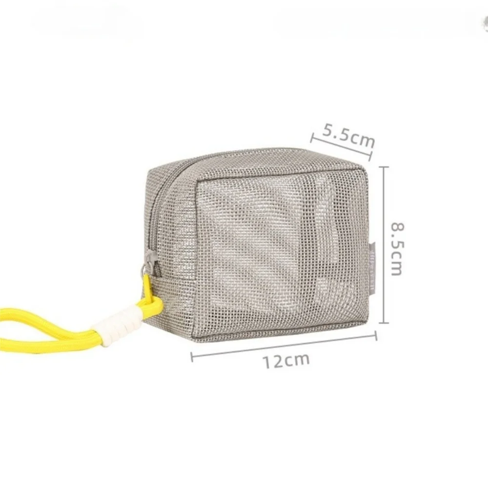 Tas Kosmetik Jala Portabel Kapasitas Besar Abu-abu dengan Resleting, Dompet Koin Persegi, Dilengkapi Pegangan, Tas Perlengkapan Mandi untuk Perjalanan