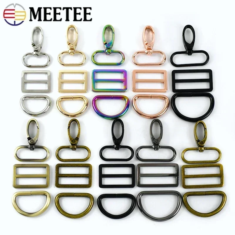 5Sets Meetee 16-38mm Metal Buckle D Ring Carabiner Hook Clasp Bag Strap Adjust Slider Webbing Buckles DIY Hardware Accessories