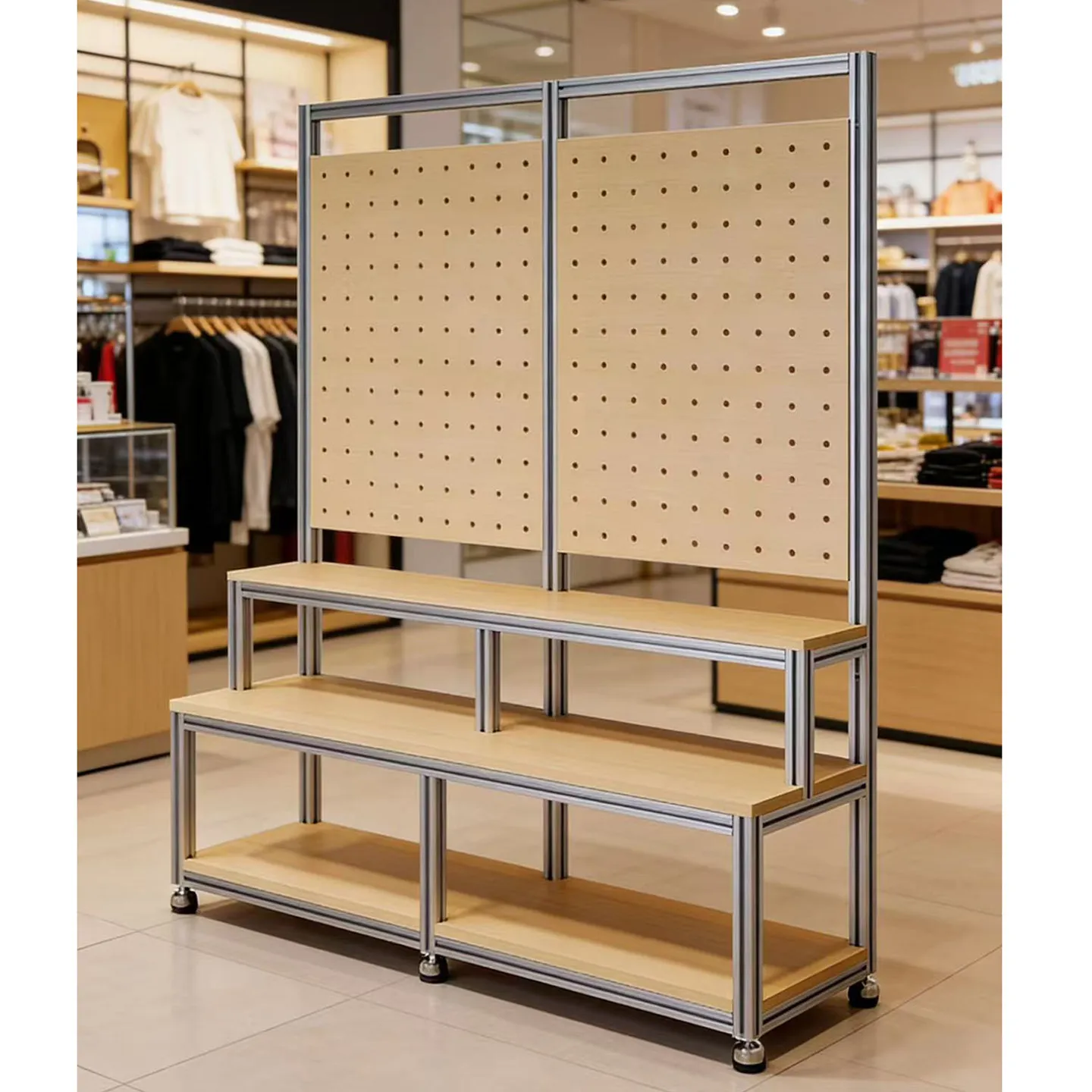 Aluminum Profile Ocean Plate Shelf Display Cabinet Commercial Product Sample Display Table Hole Plate Display Rack Shelf
