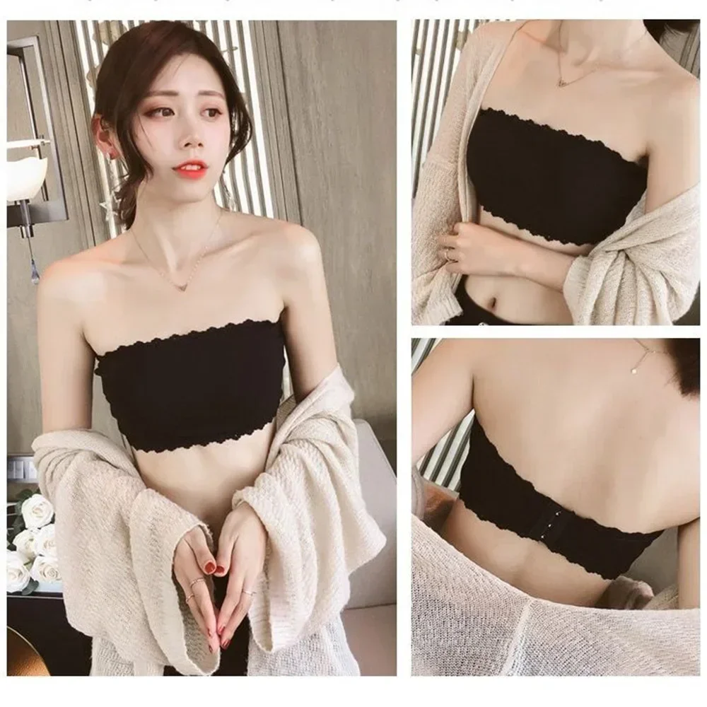 Invisible Strapless Bras Women'S Solid Color Wrapped Chest Sexy Tube Top Underwear Female Beautiful Tank Top Seamless Crop Top