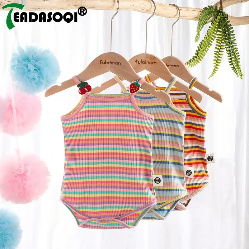 0-2Y Cute Newborn Infant Boys Girls 2024 In Summer Sleevless Striped Prints Rompers Kids Outfits Toddlers Jumpsuit Bodysuits