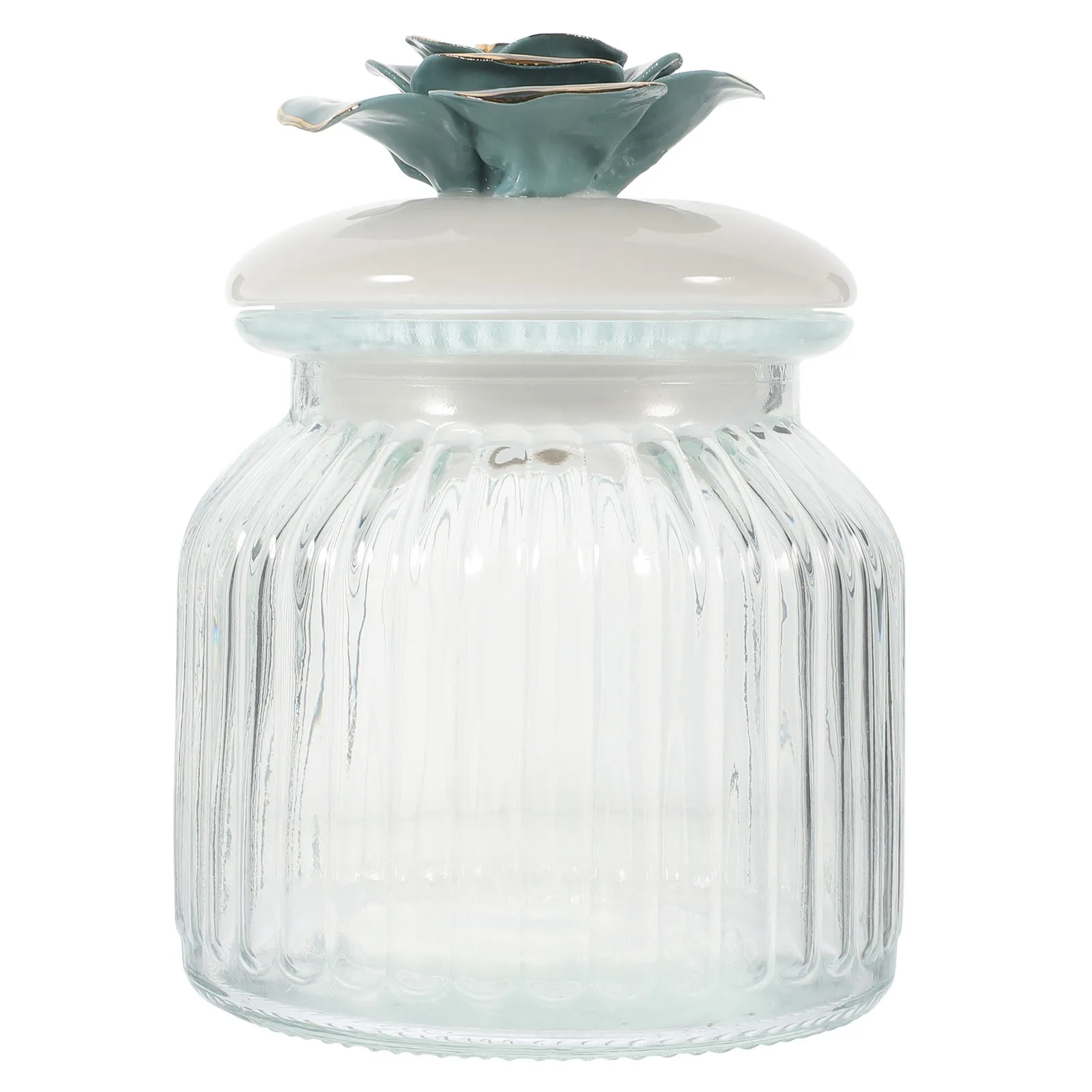 

Glass Grain Storage Jar with Gilded Porcelain Flower Ceramic Lid Airtight Container for Tea Coffee Snacks Glass Tea Jar